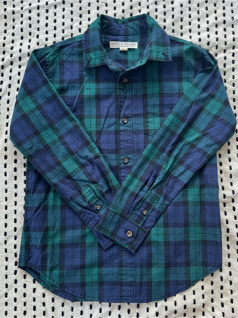 Hope & Henry boy’s Blue and Green Plaid Button-Up Shirt